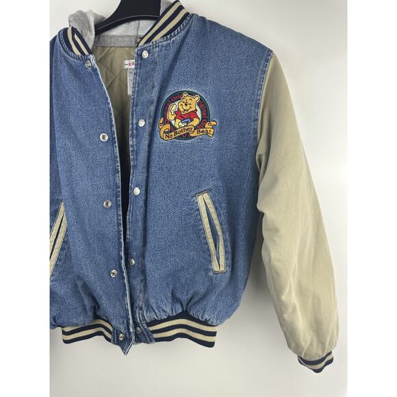 VTG Disney Store Winnie The Pooh Patch No Bother Bear Snap Denim Bomber Jacket S - Picture 6 of 16